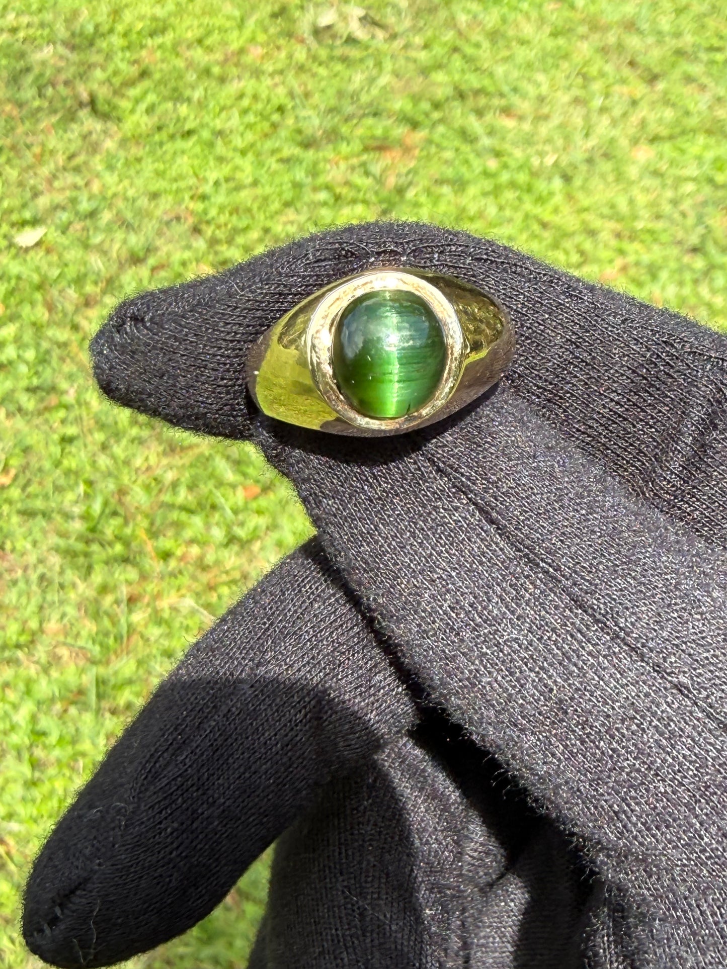 Natural Cat's Eye Green Tourmaline 14K Yellow Gold Ring | Size 9.75 | 5.75 CTW | 10.46 Grams