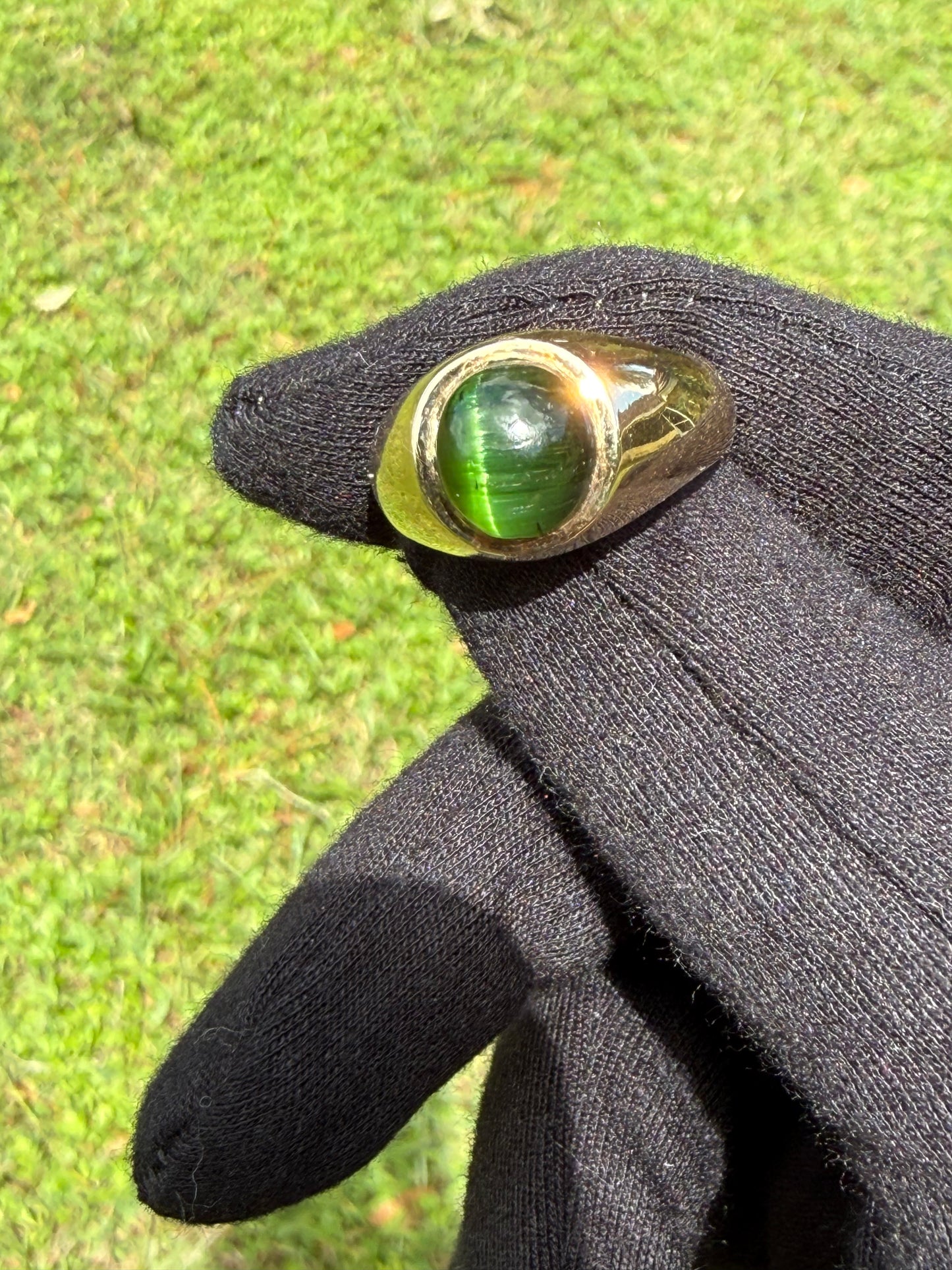 Natural Cat's Eye Green Tourmaline 14K Yellow Gold Ring | Size 9.75 | 5.75 CTW | 10.46 Grams