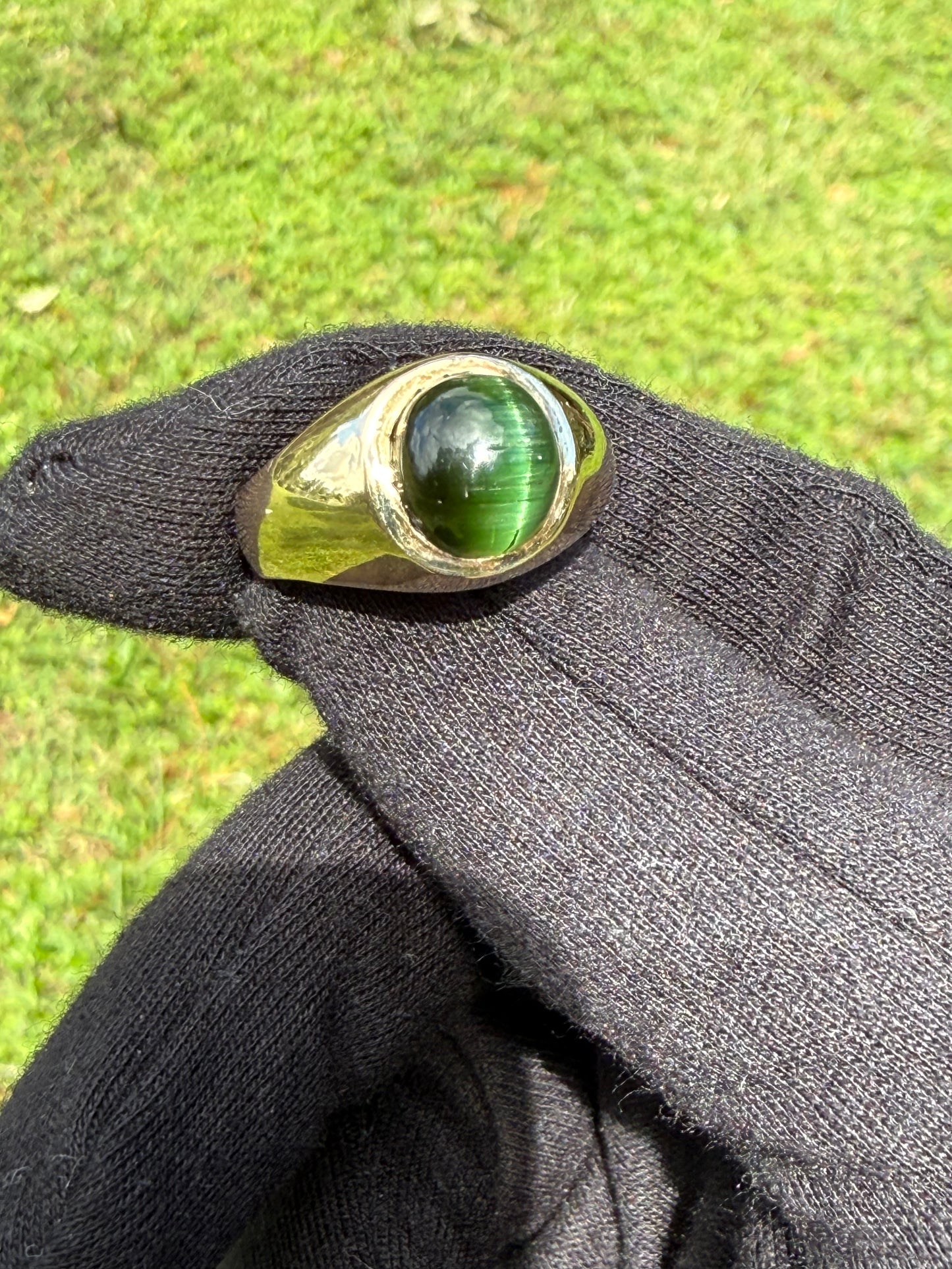 Natural Cat's Eye Green Tourmaline 14K Yellow Gold Ring | Size 9.75 | 5.75 CTW | 10.46 Grams