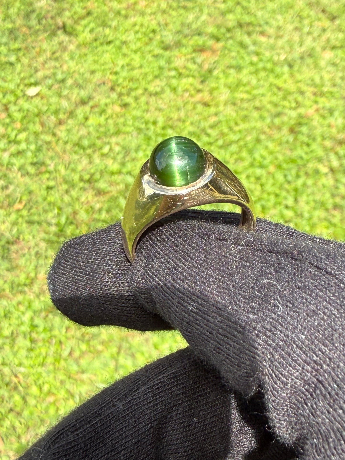 Natural Cat's Eye Green Tourmaline 14K Yellow Gold Ring | Size 9.75 | 5.75 CTW | 10.46 Grams