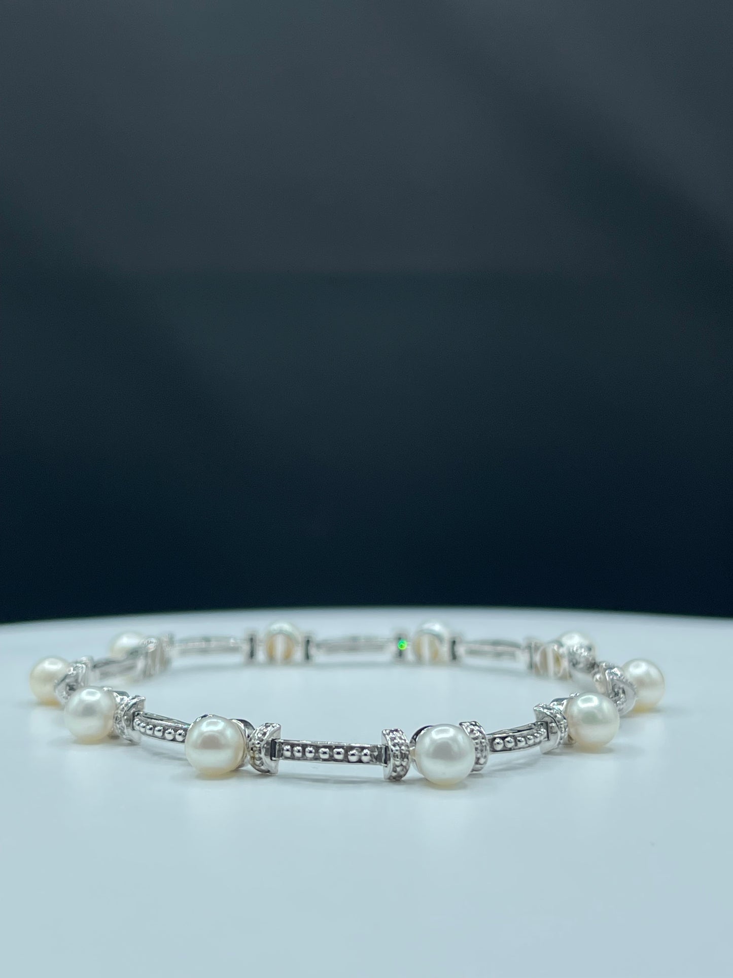 Natural Cultured Pearl & Diamond 14k White Gold Bracelet - 7.5 Inches