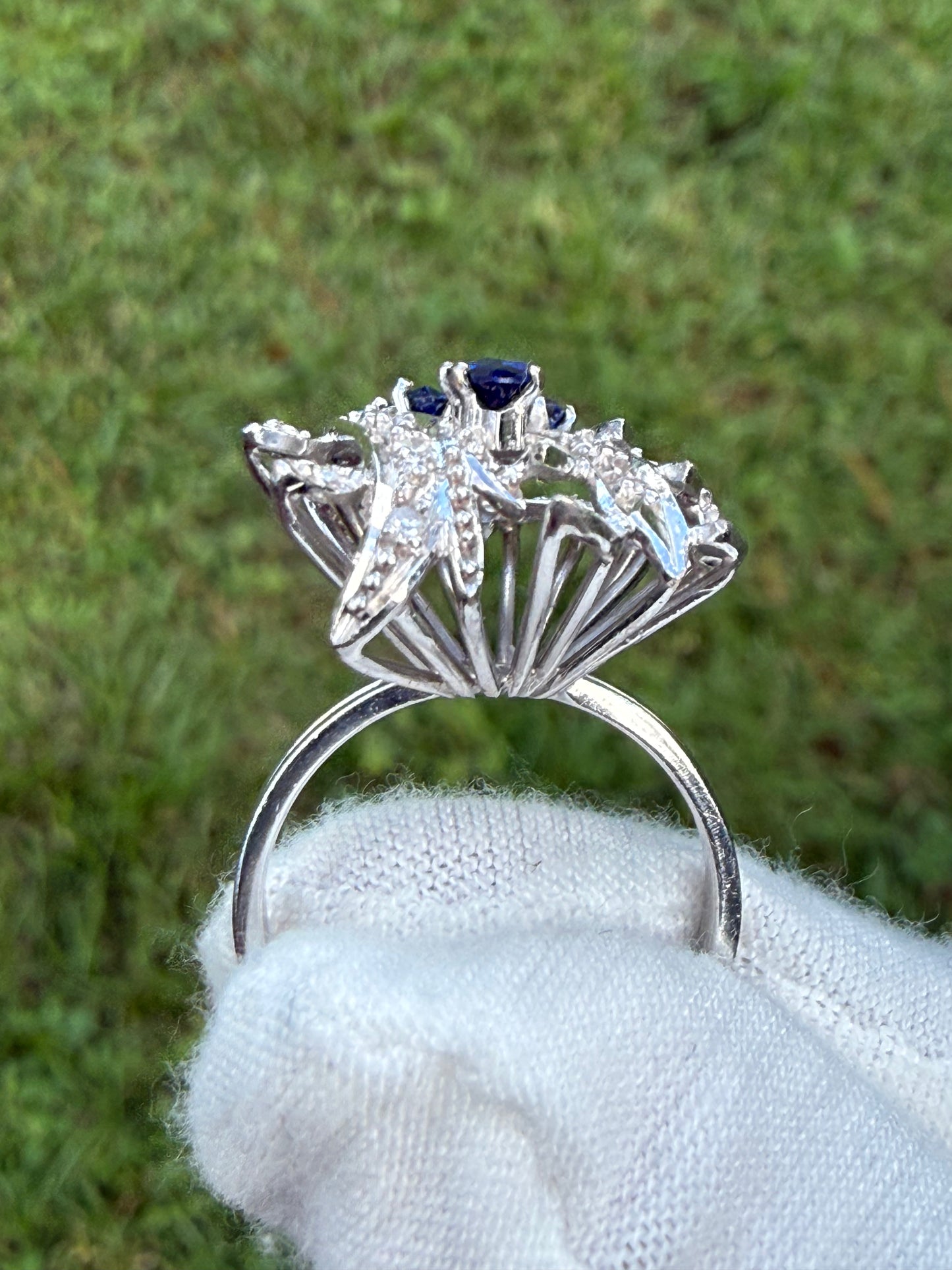 Antique French Art Deco Sapphire & Diamond 18K White Gold Ring | Circa 1920 | Hallmarked | Size 7