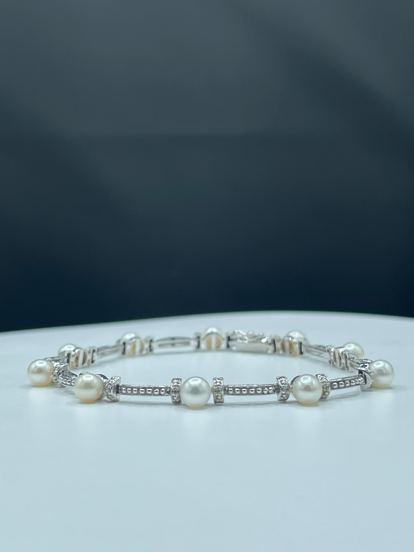 Natural Cultured Pearl & Diamond 14k White Gold Bracelet - 7.5 Inches