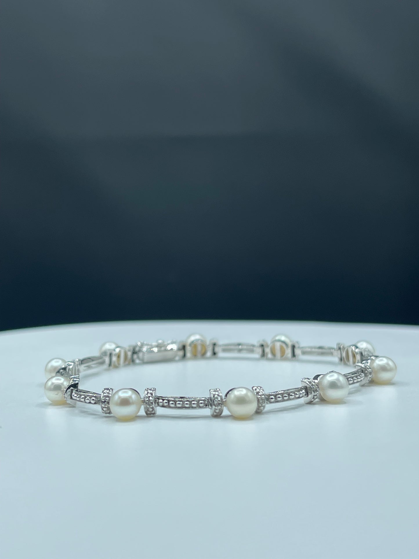 Natural Cultured Pearl & Diamond 14k White Gold Bracelet - 7.5 Inches