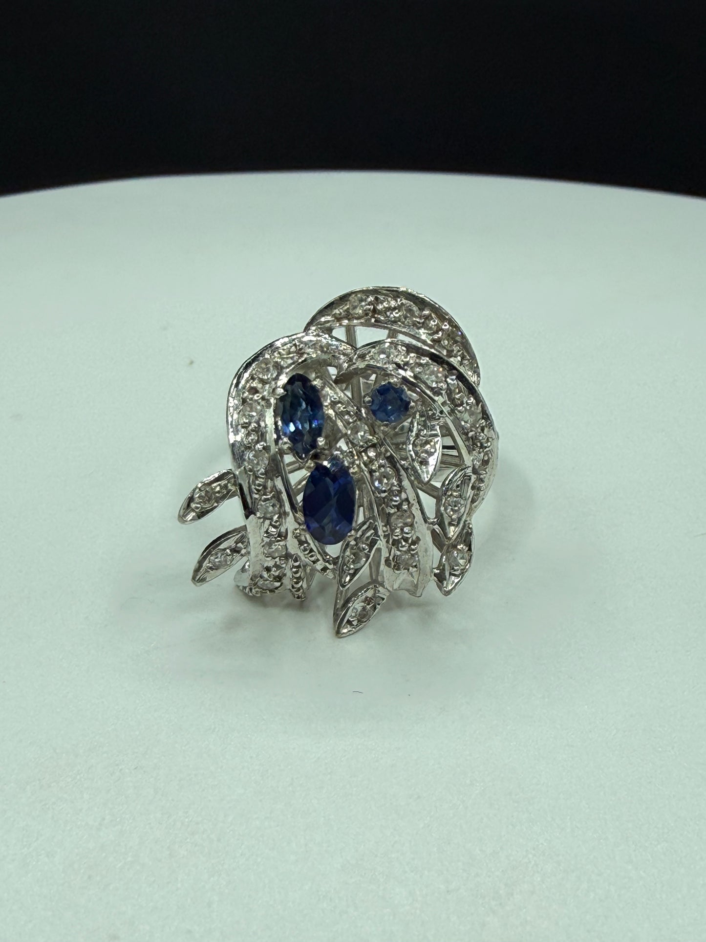 Antique French Art Deco Sapphire & Diamond 18K White Gold Ring | Circa 1920 | Hallmarked | Size 7