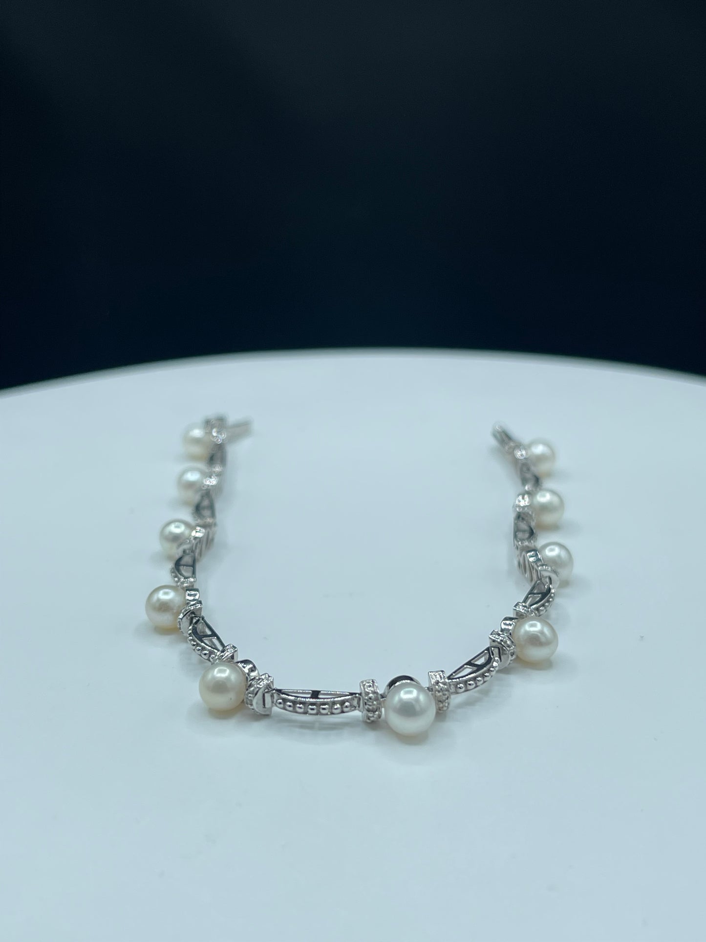 Natural Cultured Pearl & Diamond 14k White Gold Bracelet - 7.5 Inches