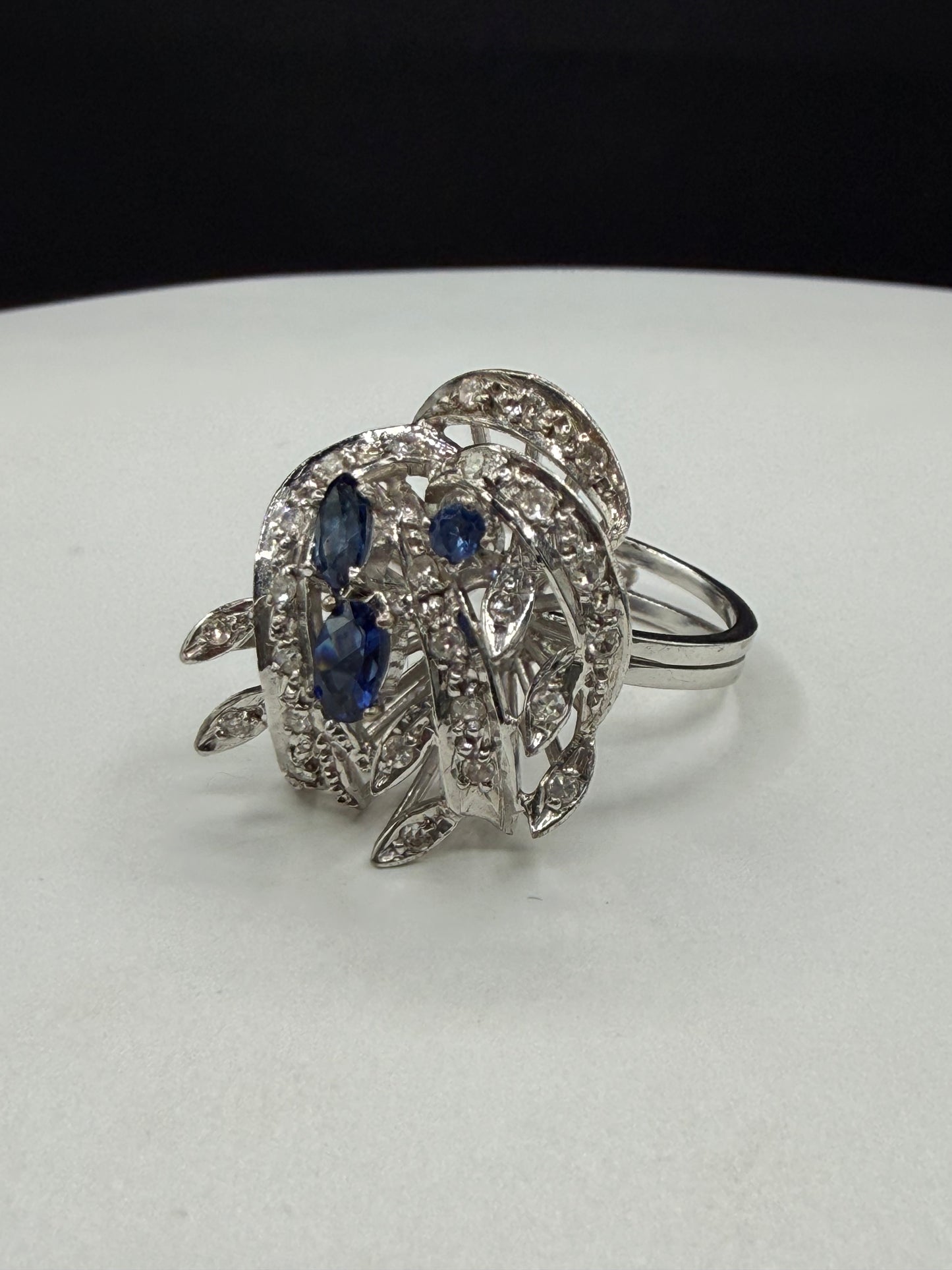 Antique French Art Deco Sapphire & Diamond 18K White Gold Ring | Circa 1920 | Hallmarked | Size 7