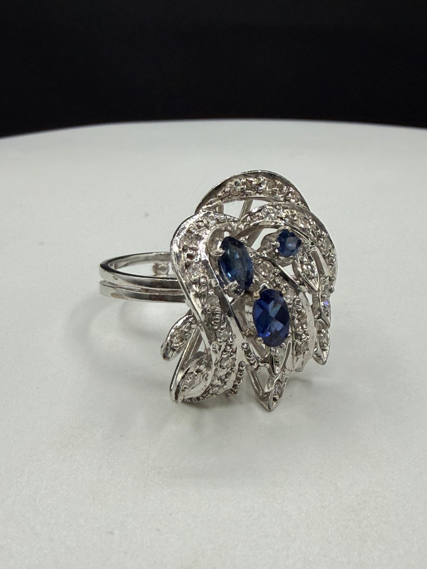 Antique French Art Deco Sapphire & Diamond 18K White Gold Ring | Circa 1920 | Hallmarked | Size 7