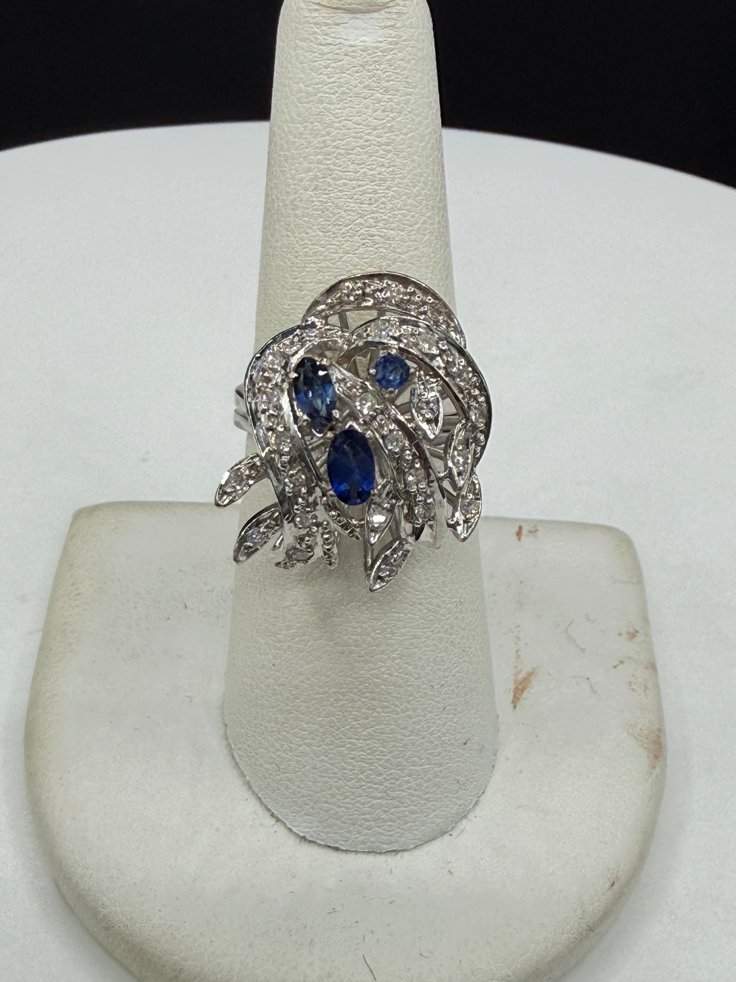 Antique French Art Deco Sapphire & Diamond 18K White Gold Ring | Circa 1920 | Hallmarked | Size 7
