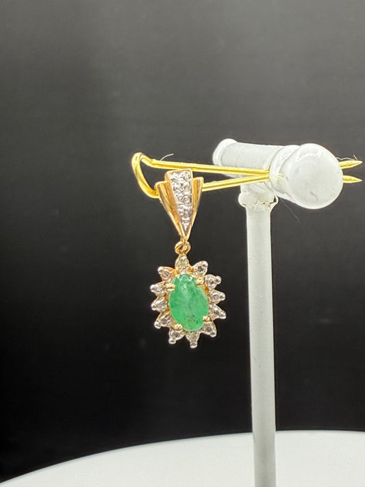 Natural Emerald & Diamond Halo 14k Yellow Gold Pendant | Handmade in Mexico