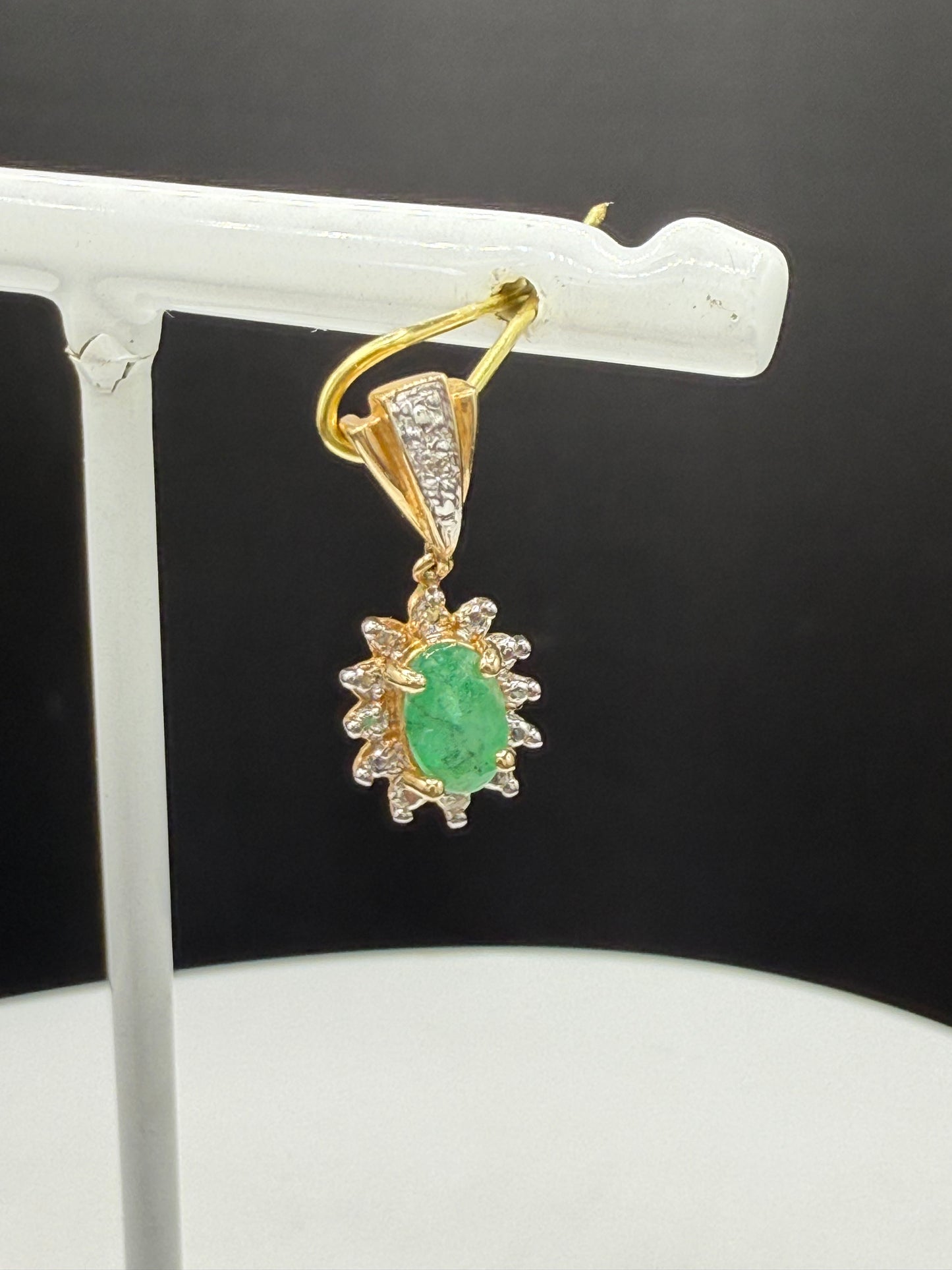 Natural Emerald & Diamond Halo 14k Yellow Gold Pendant | Handmade in Mexico