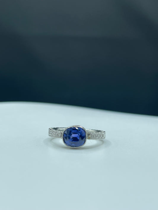 GIA Certified 2.21 Carat Unheated Blue-Violet Color Change Sapphire & Diamond Engagement Platinum Ring (Size 7)