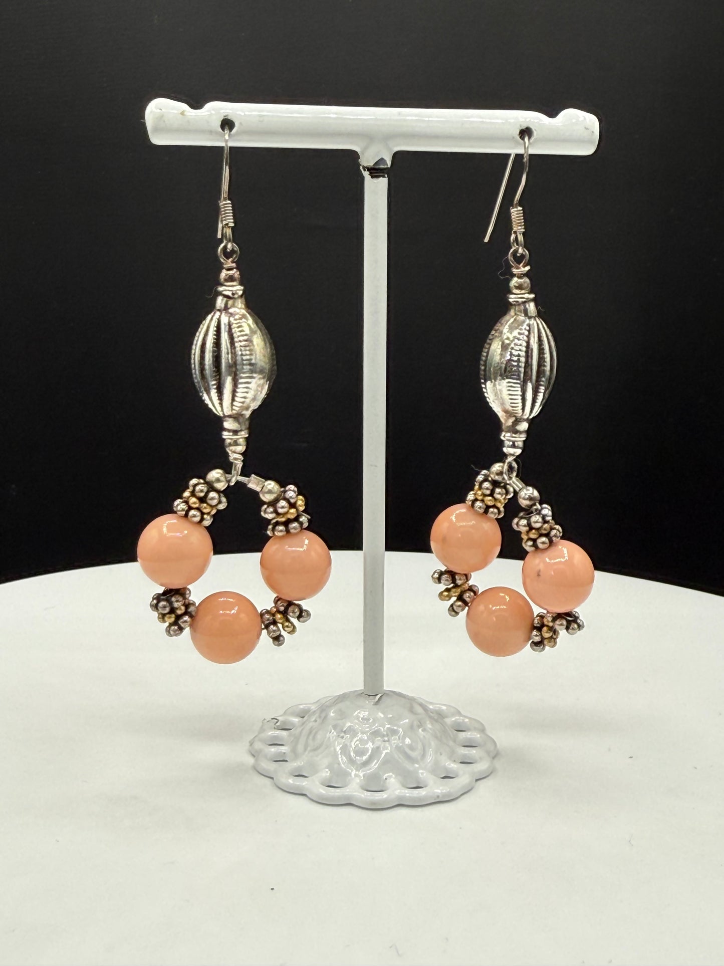 Natural Angel Skin Pink Coral Sterling Silver Dangle Earrings
