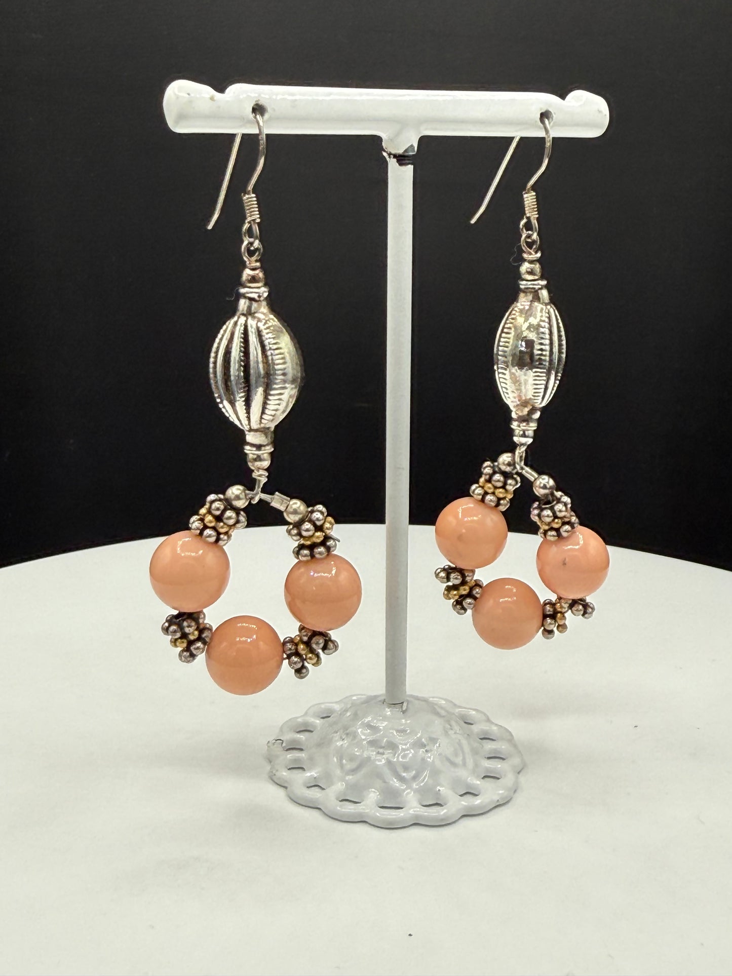 Natural Angel Skin Pink Coral Sterling Silver Dangle Earrings