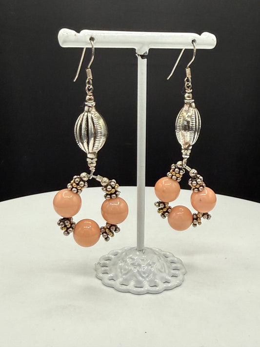 Natural Angel Skin Pink Coral Sterling Silver Dangle Earrings