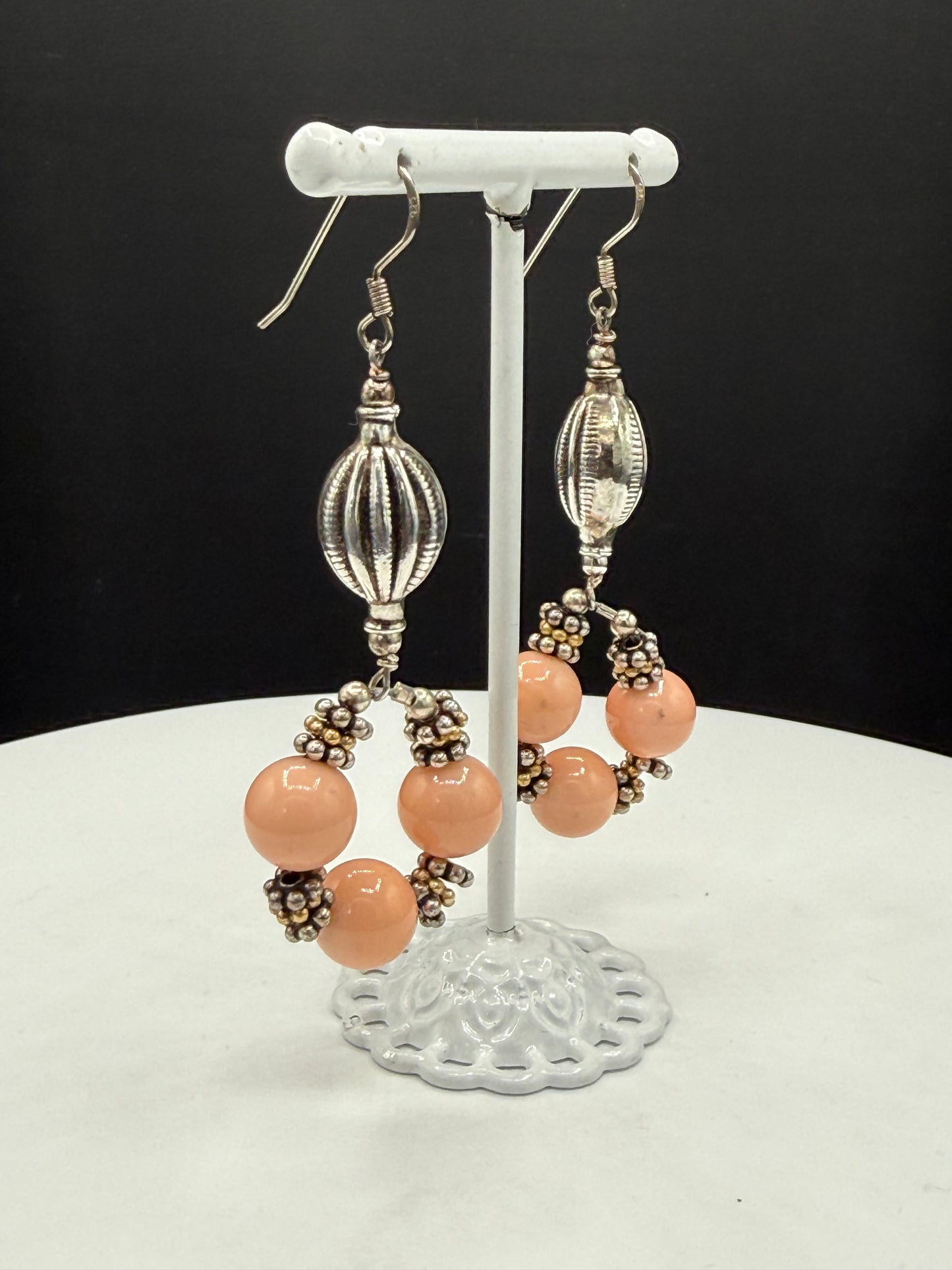 Natural Angel Skin Pink Coral Sterling Silver Dangle Earrings