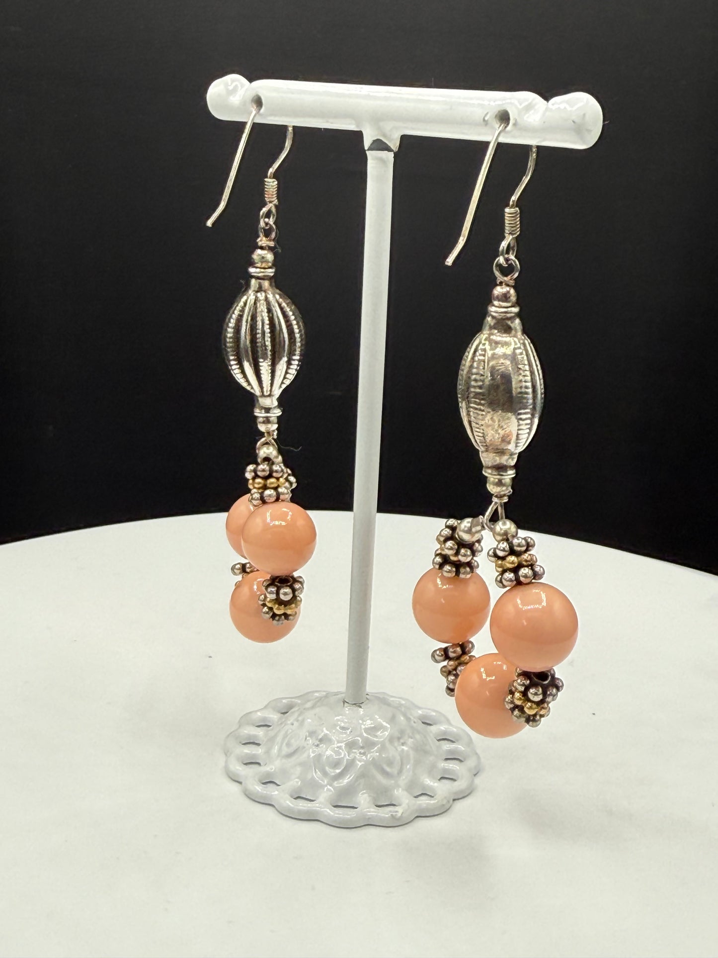 Natural Angel Skin Pink Coral Sterling Silver Dangle Earrings