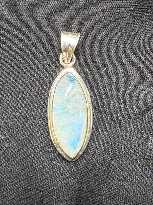 Natural Rainbow Moonstone Sterling Silver Pendant