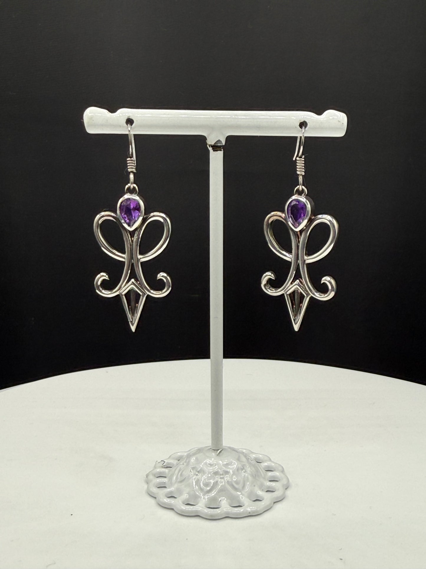 Handmade Natural Amethyst Sterling Silver Dangle Earrings – Designer Earrings