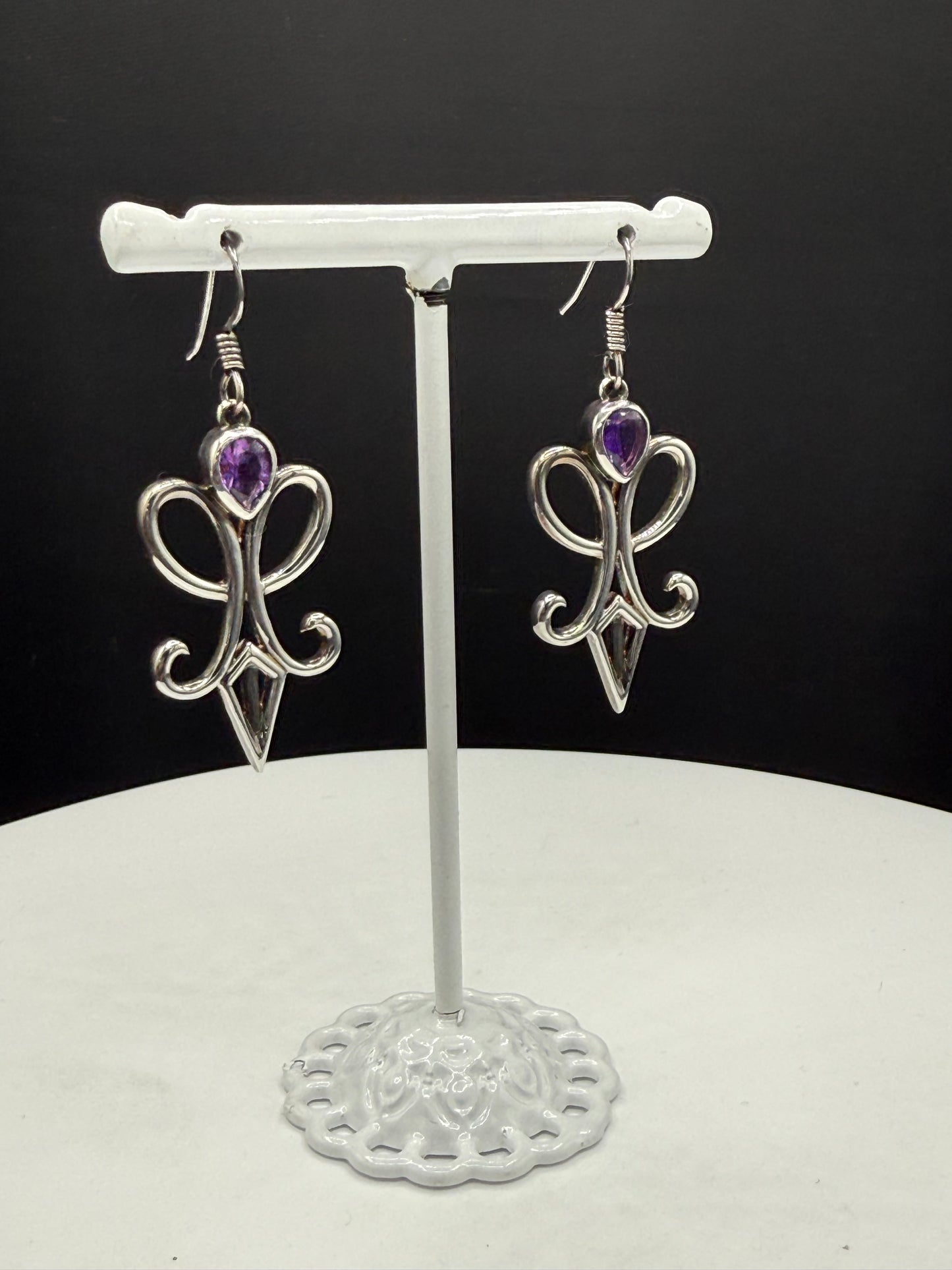 Handmade Natural Amethyst Sterling Silver Dangle Earrings – Designer Earrings