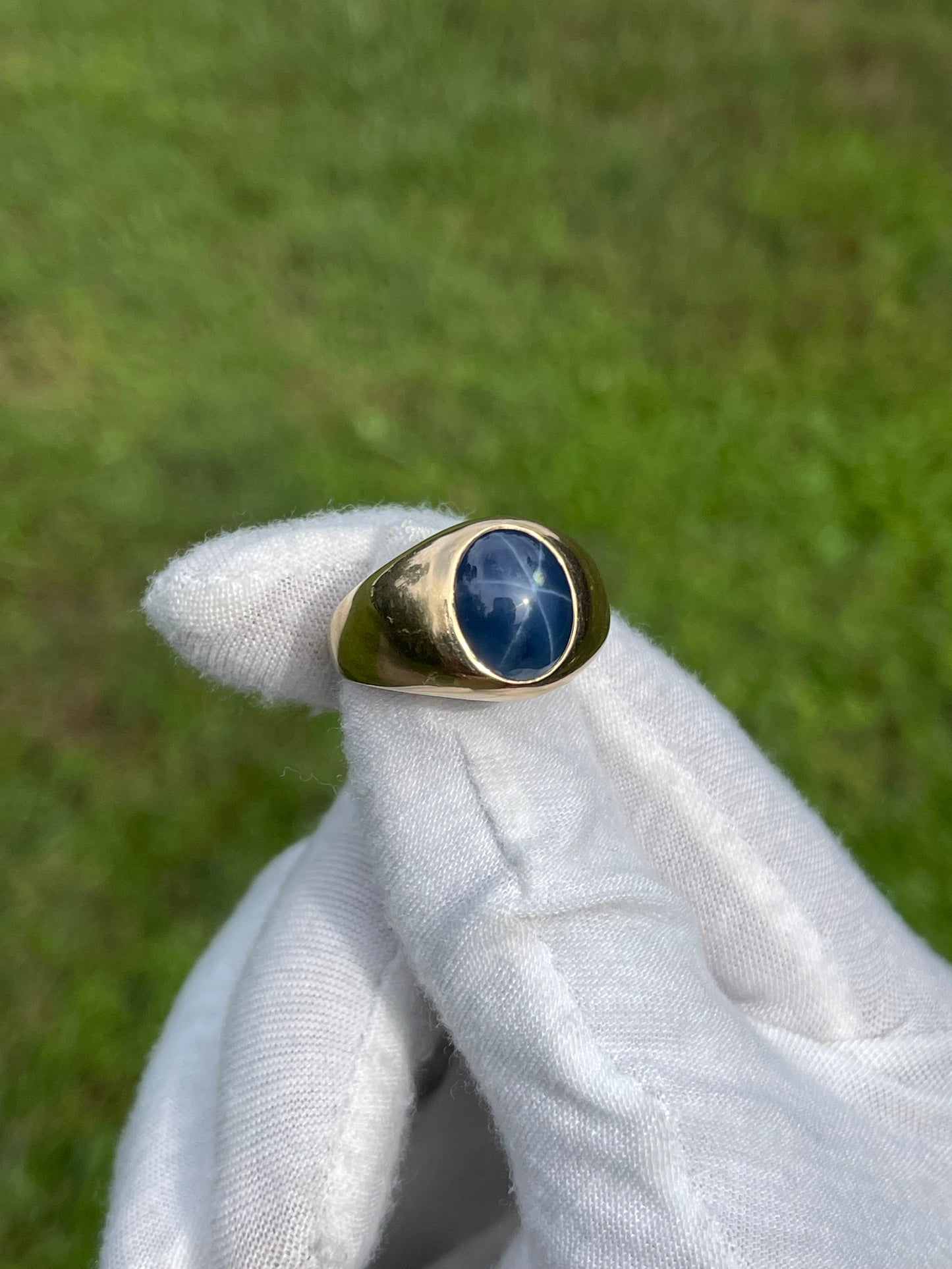 AGL Certified Natural Blue Star Sapphire 14k Yellow Gold Ring - Unisex, Size 10