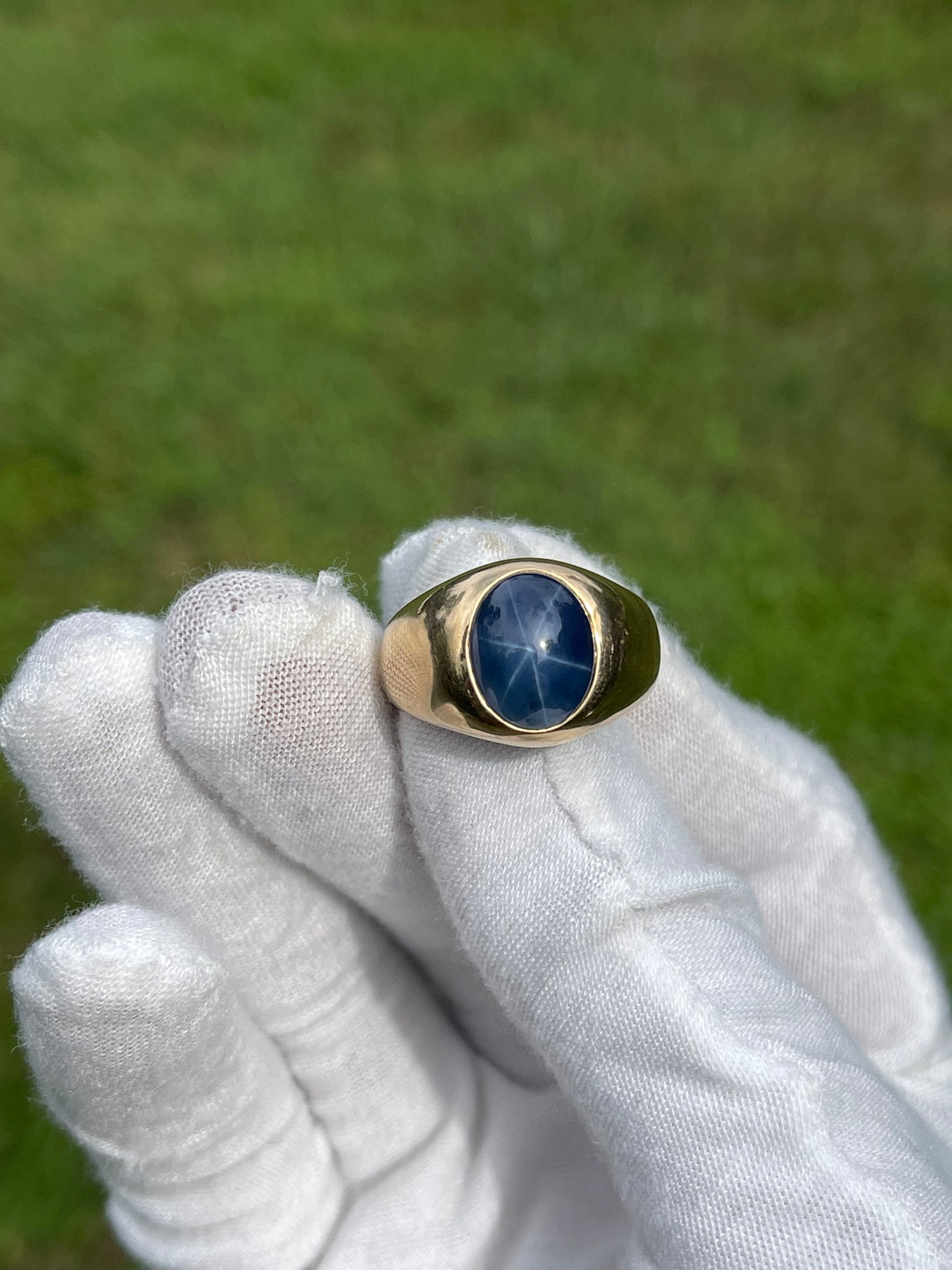 AGL Certified Natural Blue Star Sapphire 14k Yellow Gold Ring - Unisex, Size 10