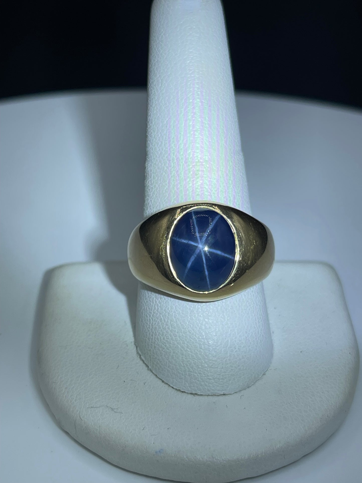 AGL Certified Natural Blue Star Sapphire 14k Yellow Gold Ring - Unisex, Size 10