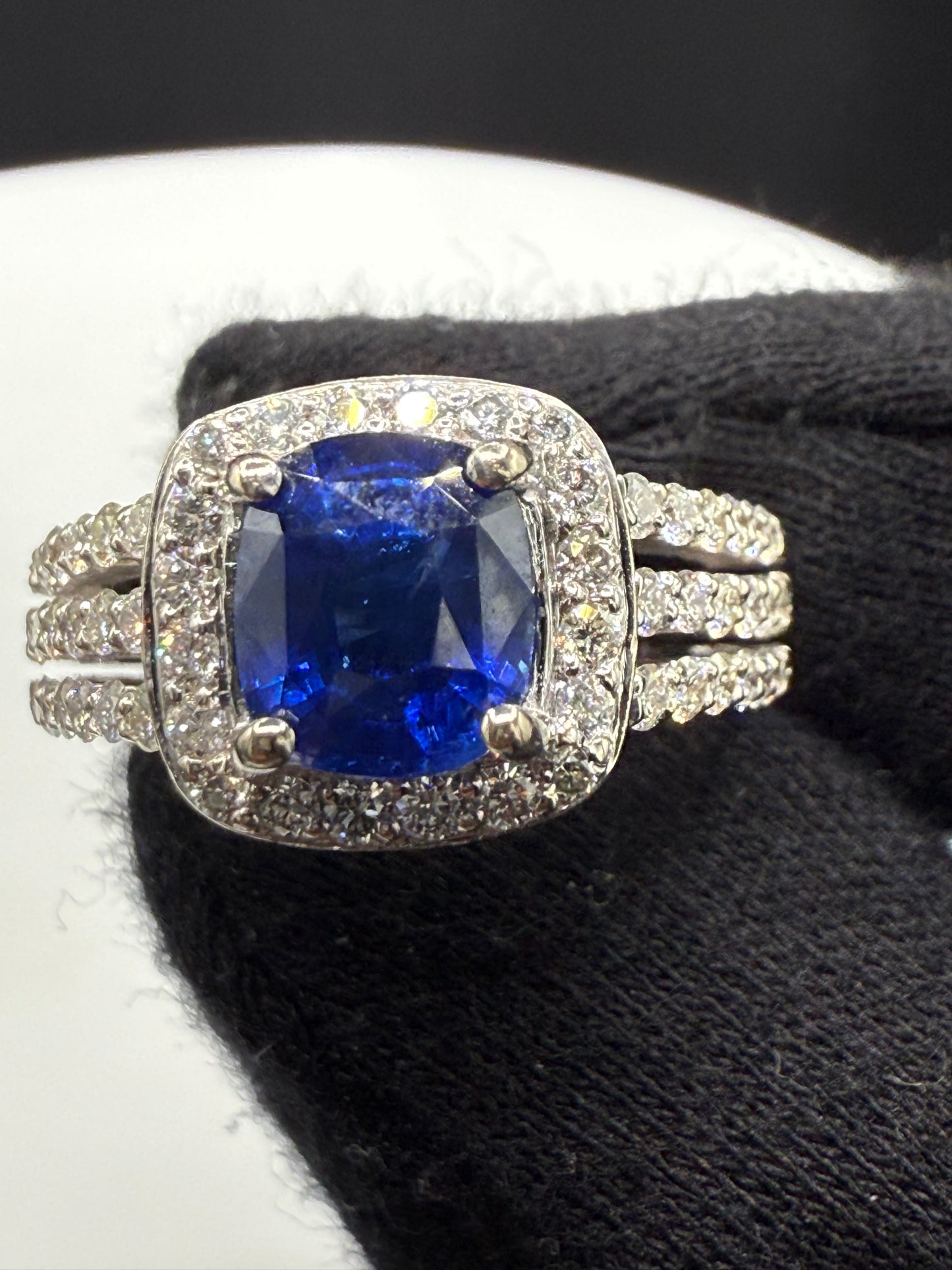 Natural Blue Sapphire & Diamond 14k White Gold Ring – 1.78ct Sapphire, 0.94ct Diamonds, Size 6