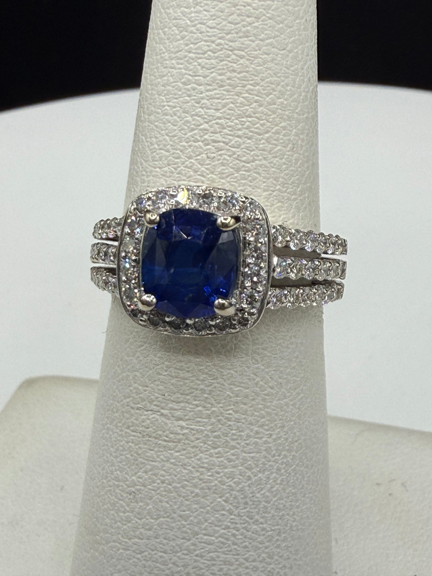 Natural Blue Sapphire & Diamond 14k White Gold Ring – 1.78ct Sapphire, 0.94ct Diamonds, Size 6