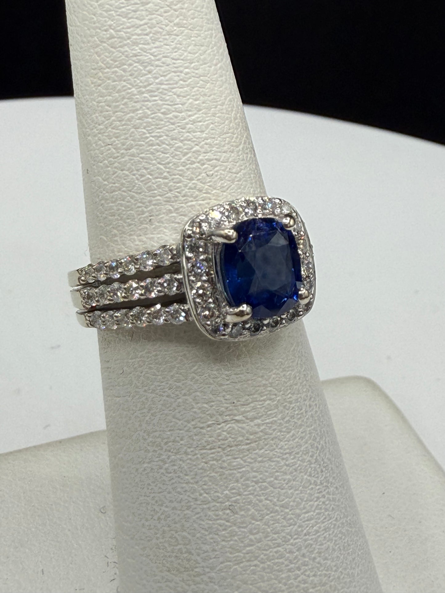 Natural Blue Sapphire & Diamond 14k White Gold Ring – 1.78ct Sapphire, 0.94ct Diamonds, Size 6
