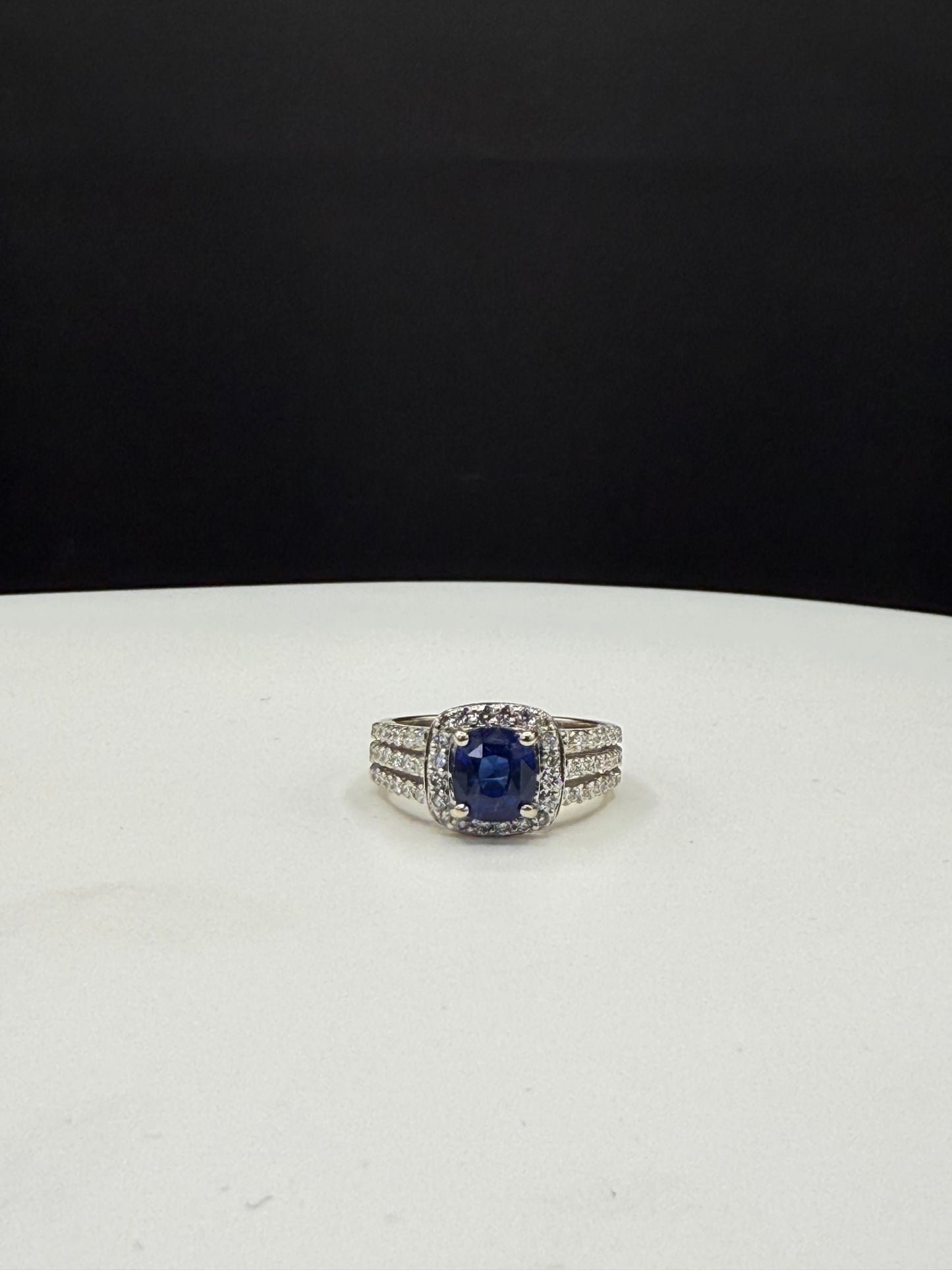 Natural Blue Sapphire & Diamond 14k White Gold Ring – 1.78ct Sapphire, 0.94ct Diamonds, Size 6