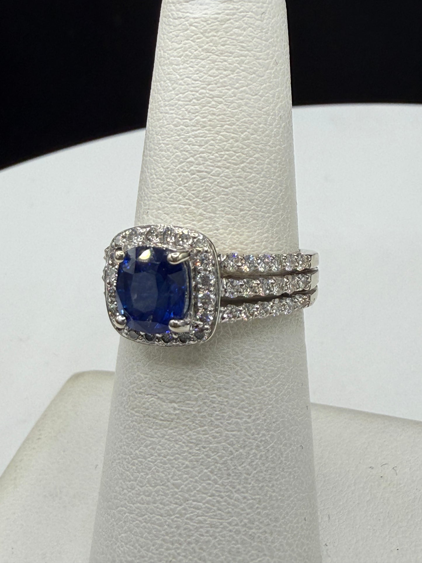 Natural Blue Sapphire & Diamond 14k White Gold Ring – 1.78ct Sapphire, 0.94ct Diamonds, Size 6
