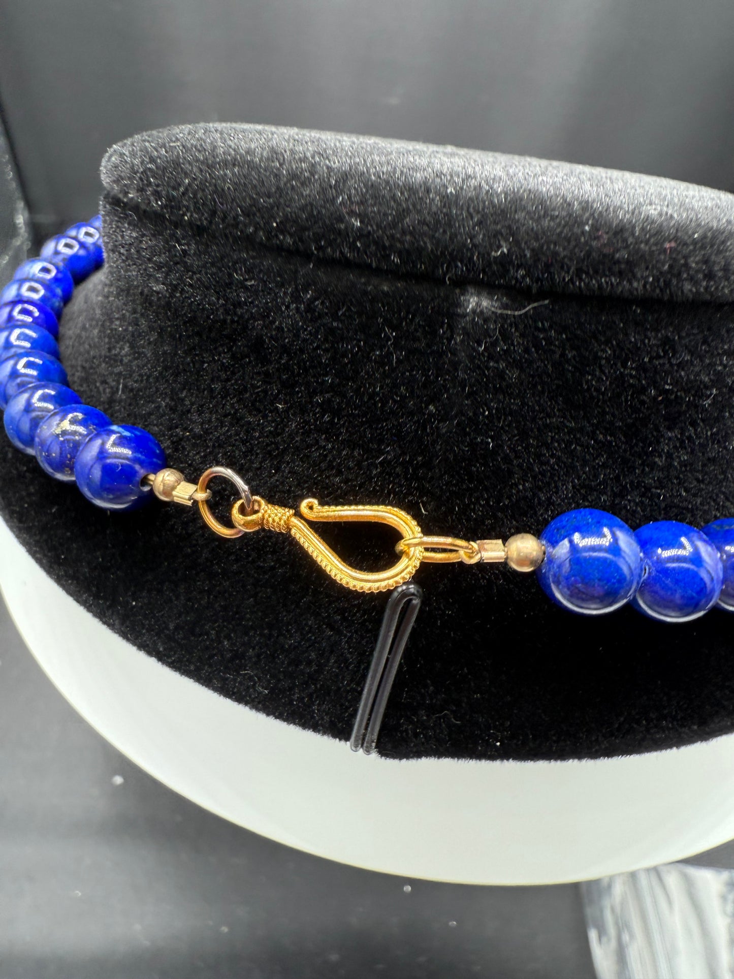 Natural Lapis Lazuli & 18K Yellow Gold Beaded Necklace – Handmade 17.25” Elegant Gemstone Jewelry