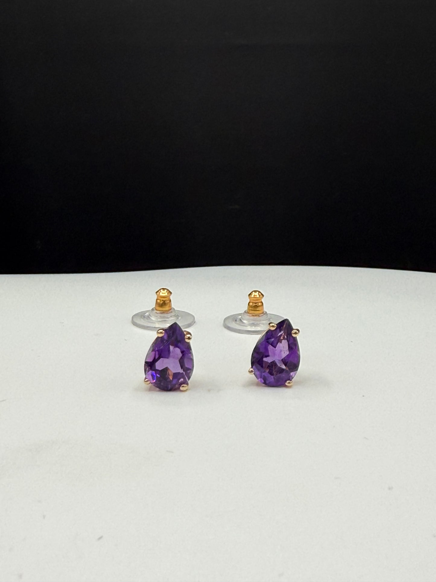 Natural Amethyst Pear Cut 14k Yellow Gold Stud Earrings 3.00 CTW