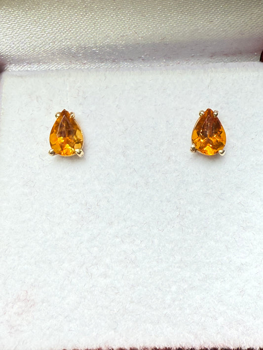 Natural Citrine Pear Cut 14k Yellow Gold Stud Earrings | 1.25 CTW