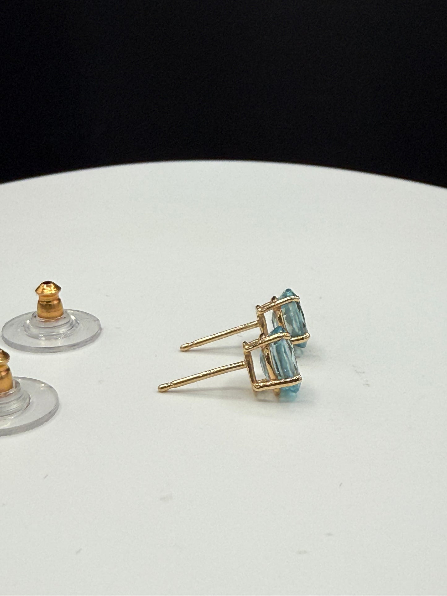 2.65 Carat Natural Blue Zircon 14K Yellow Gold Stud Earrings