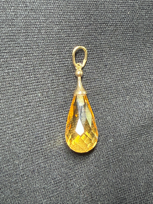 Natural Citrine Briolette Cut 14k Yellow Gold Pendant