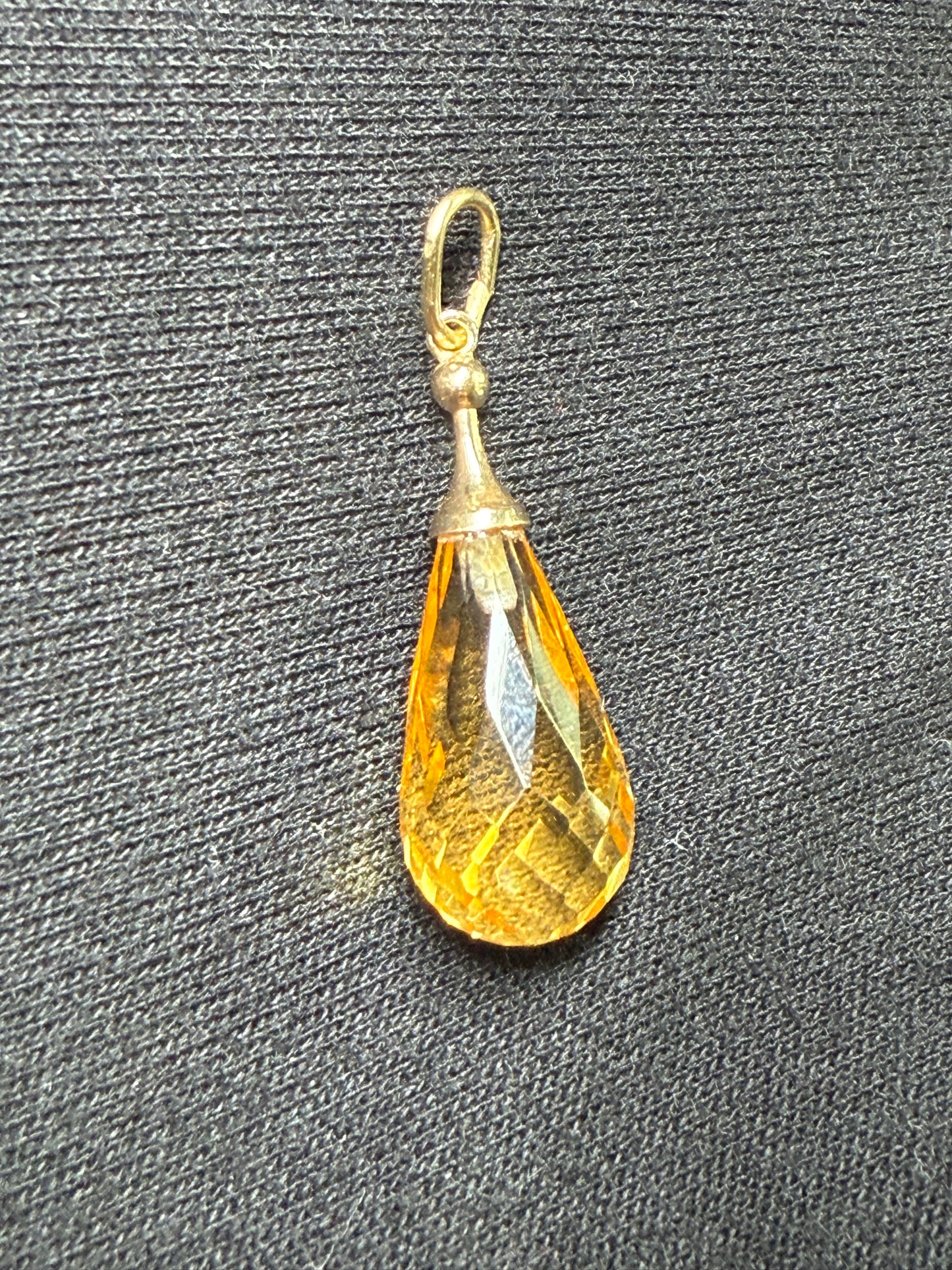 Natural Citrine Briolette Cut 14k Yellow Gold Pendant