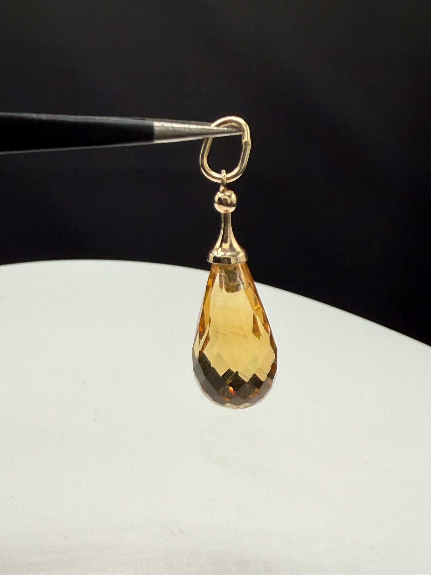 Natural Citrine Briolette Cut 14k Yellow Gold Pendant