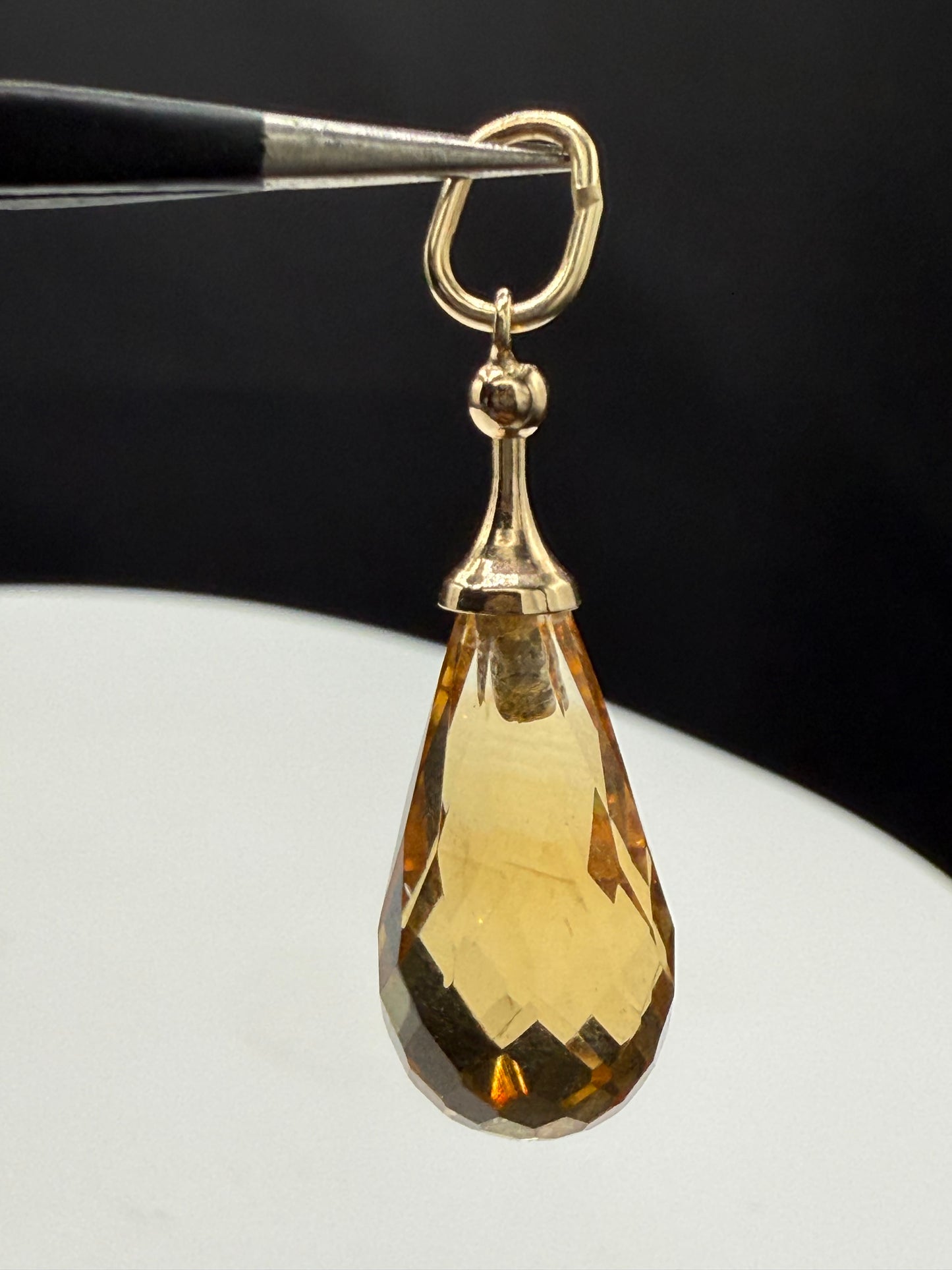 Natural Citrine Briolette Cut 14k Yellow Gold Pendant