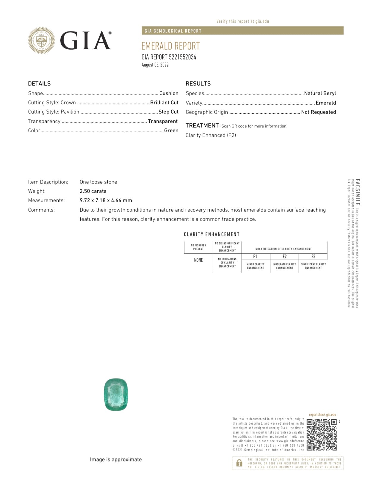 GIA Certified 2.50 Carat Natural Emerald Cushion Cut - Transparent Green Loose Gemstone
