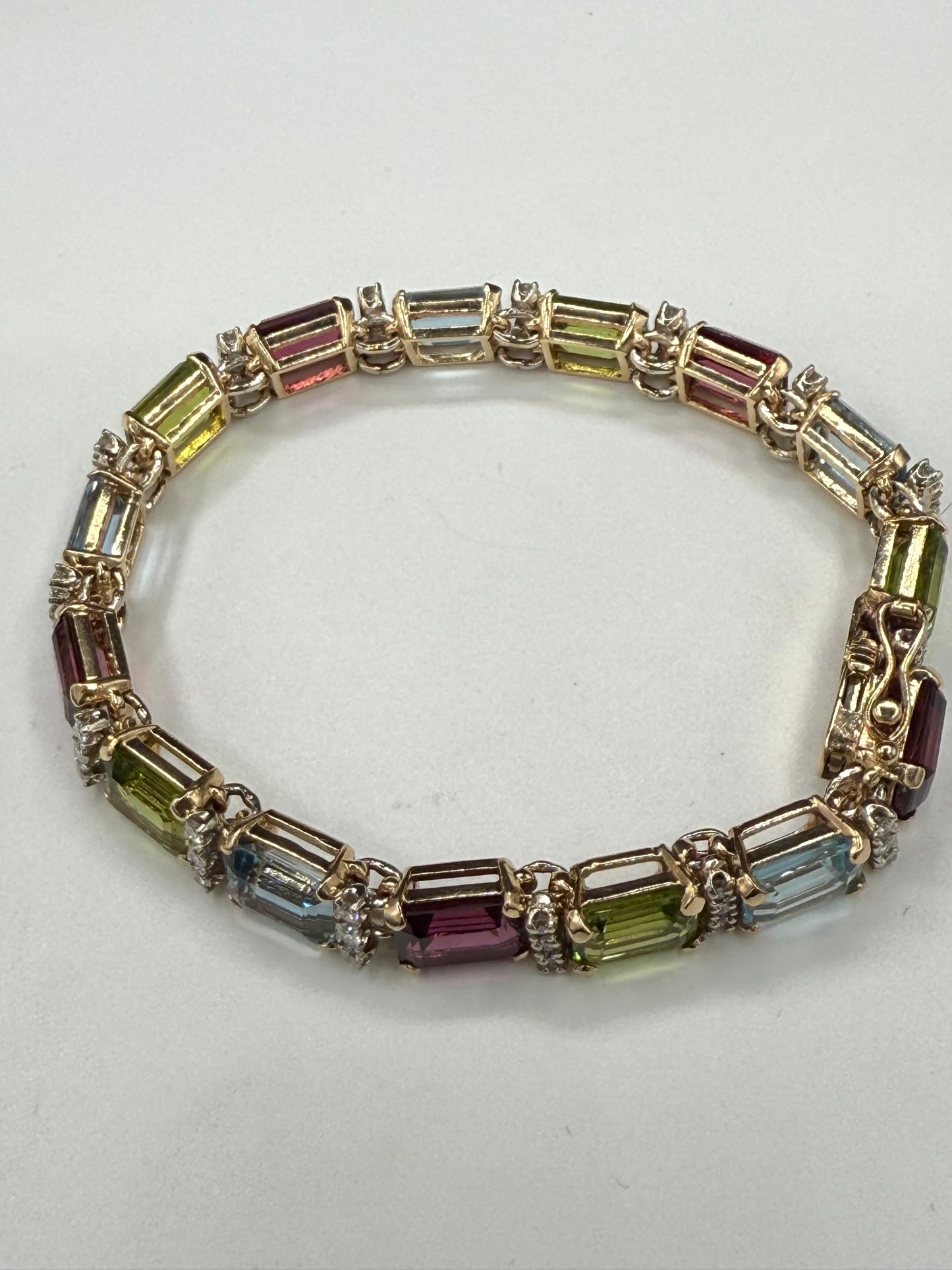 14K Gold Tourmaline Peridot Aquamarine Multi-Gemstone & Diamond Bracelet – 39.15ct