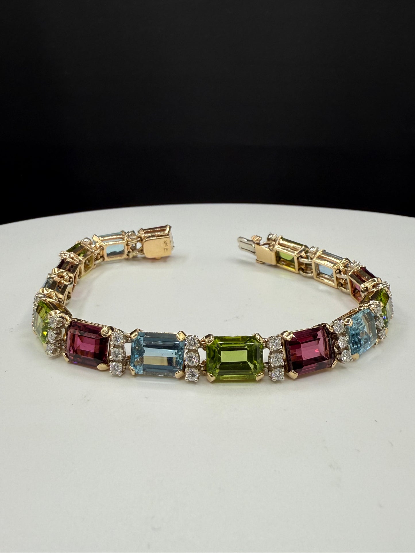 14K Gold Tourmaline Peridot Aquamarine Multi-Gemstone & Diamond Bracelet – 39.15ct