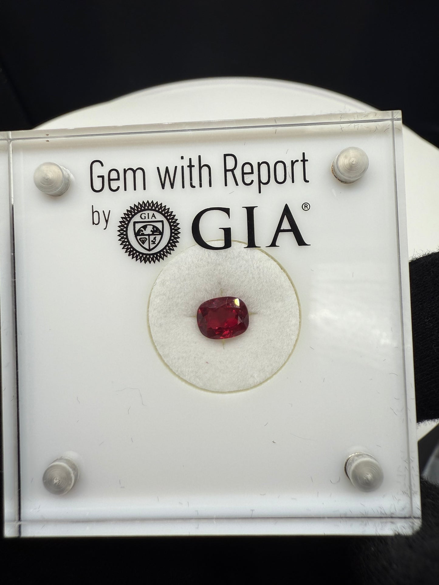 GIA Certified 1.38 Carat Natural Deep Red Cushion-Cut Ruby