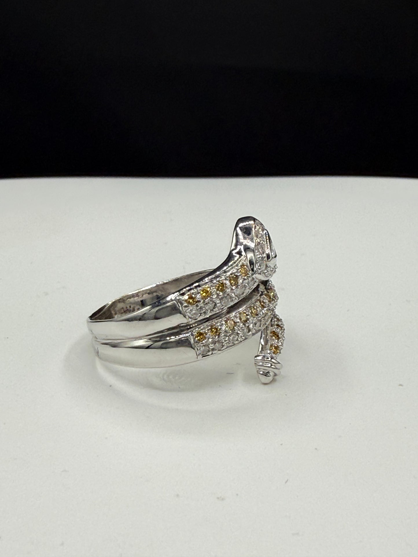 Vintage 18k White Gold Snake Ring | 0.50ct Yellow & White Diamond | Year of the Snake | Size 8