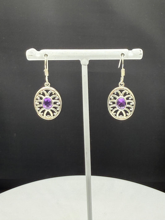 Natural Amethyst Sterling Silver Dangle Earrings | 1.44”