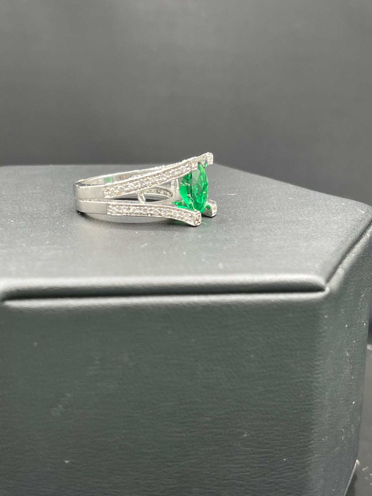 Lab Grown Emerald & Cubic Zirconia Sterling Silver Ring (Size 6.5)