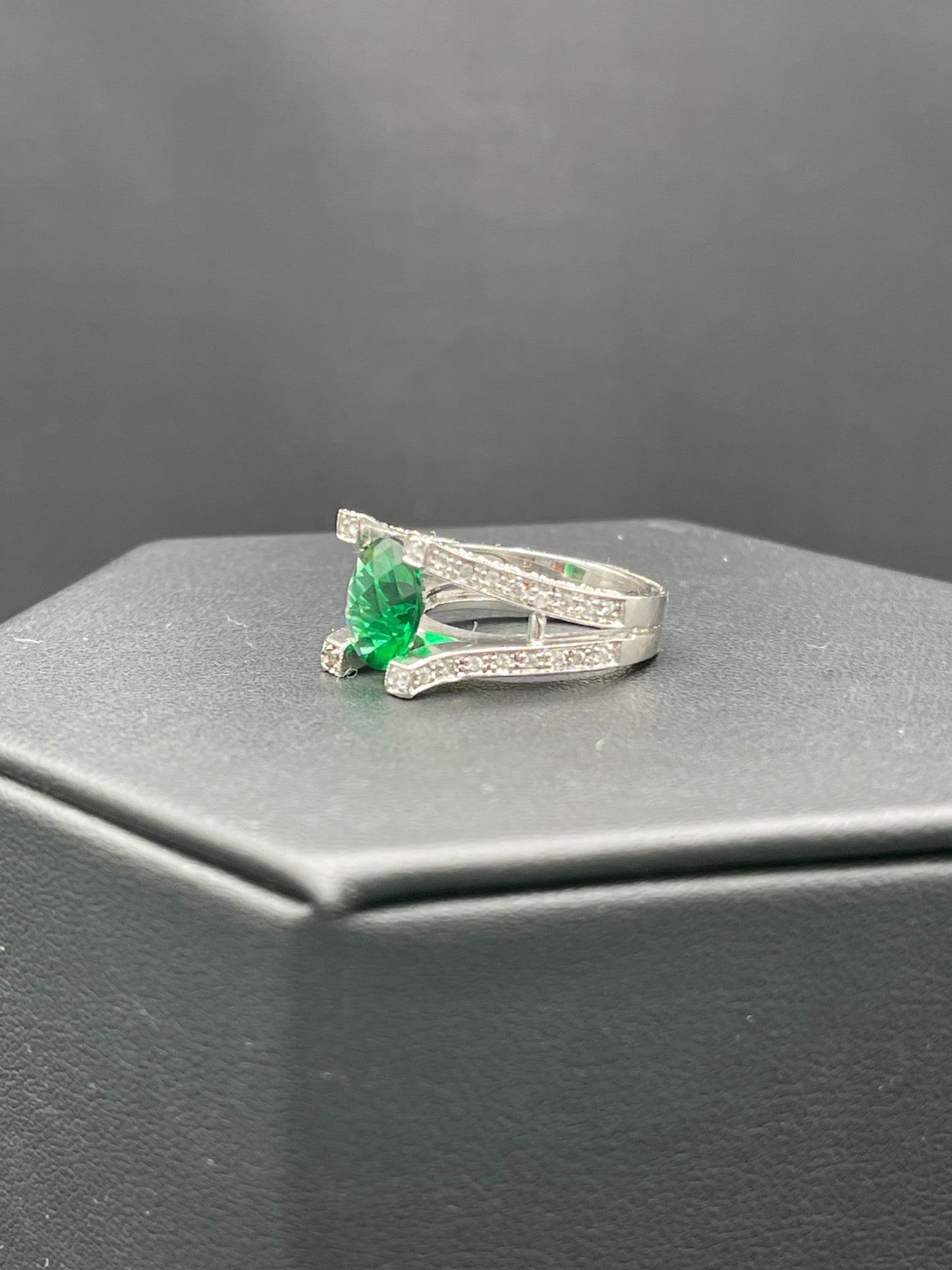 Lab Grown Emerald & Cubic Zirconia Sterling Silver Ring (Size 6.5)