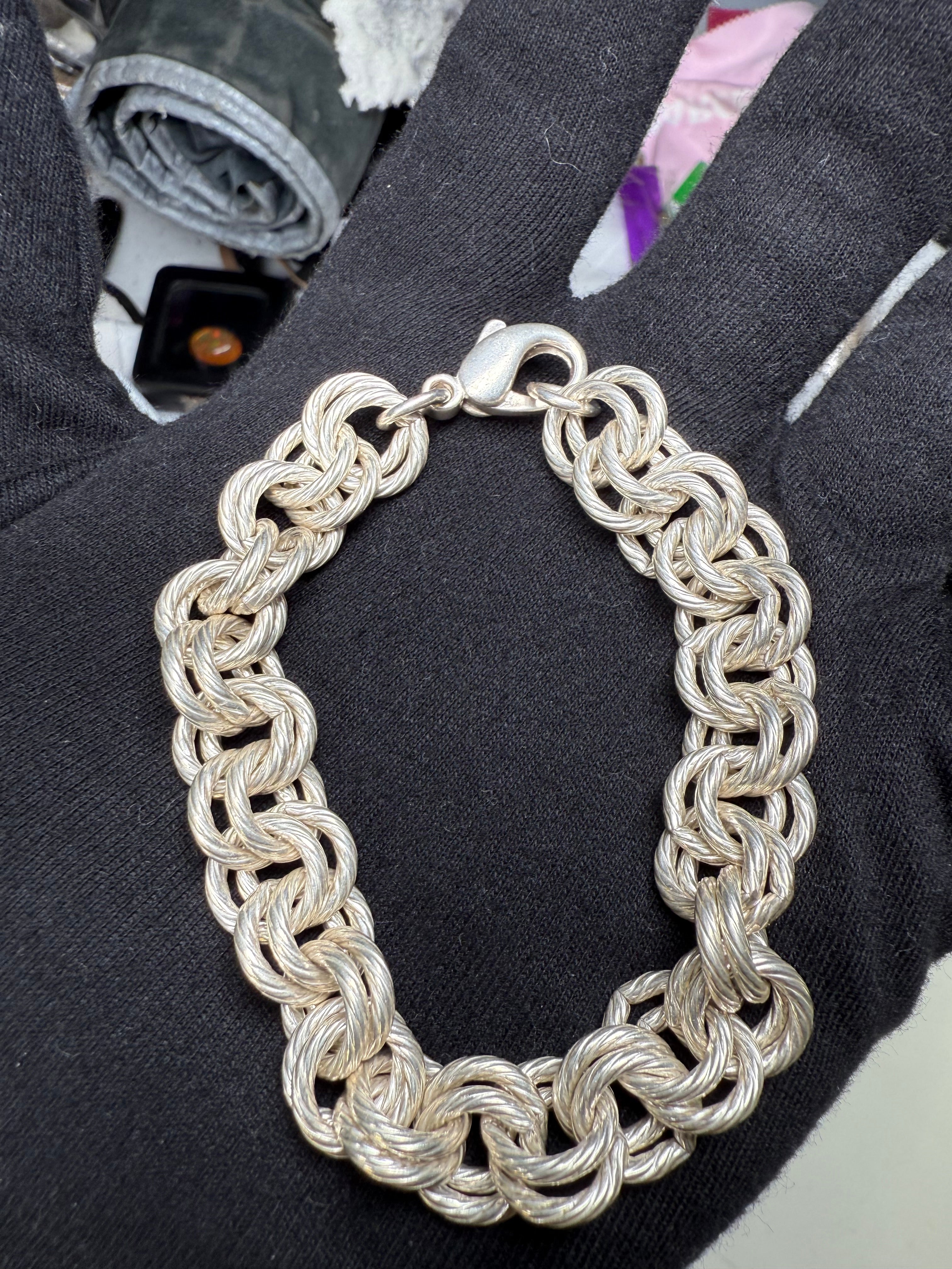 Solid Sterling Silver Double Rolo Link Bracelet 925 | 8.5” Unisex Heav ...