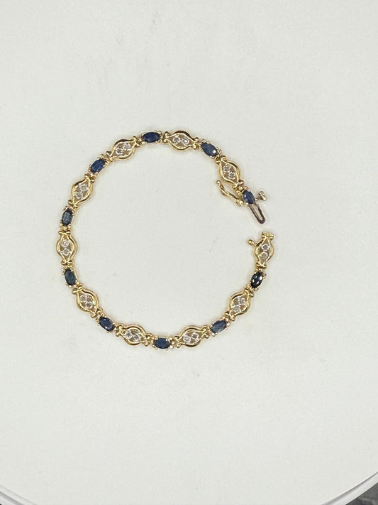 Natural Sapphire & Diamond 14k Yellow Gold Tennis Bracelet | 7.25”